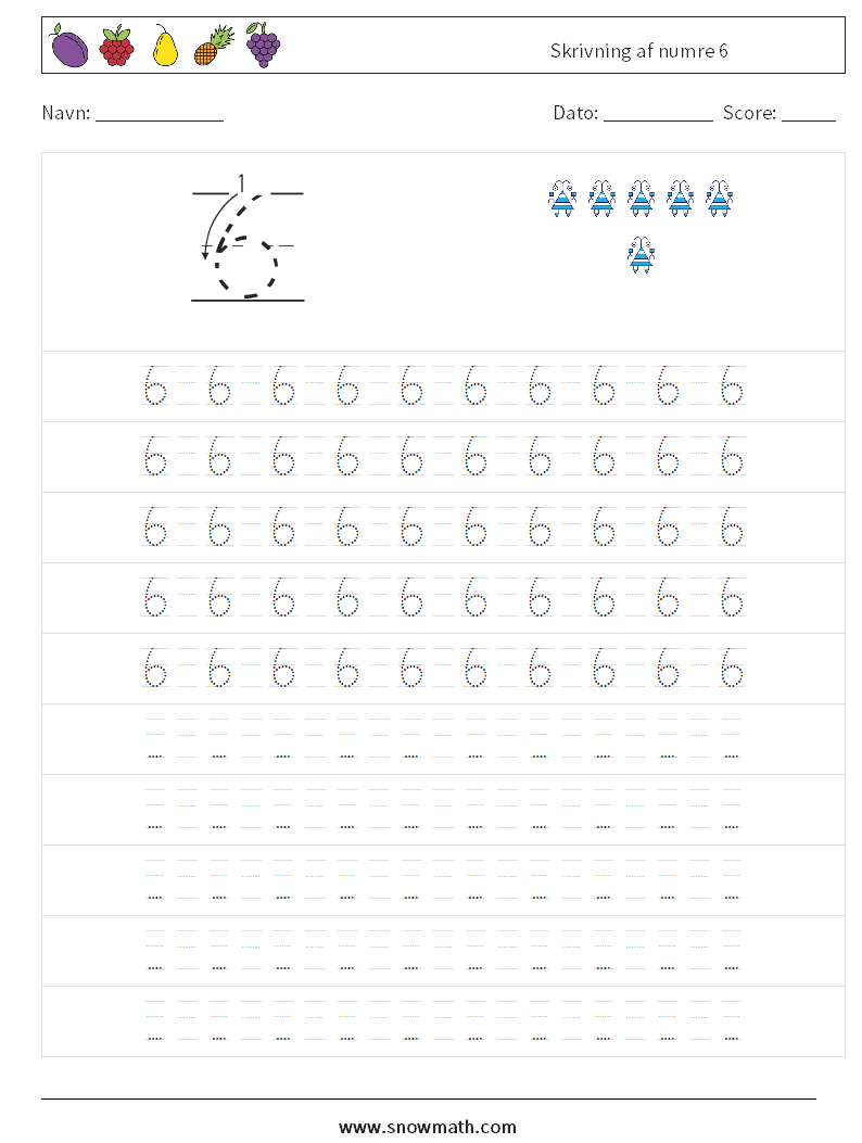 Skrivning af numre 6 Matematiske regneark 15