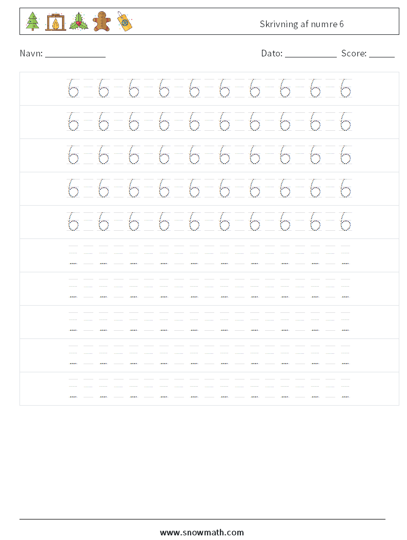 Skrivning af numre 6 Matematiske regneark 16