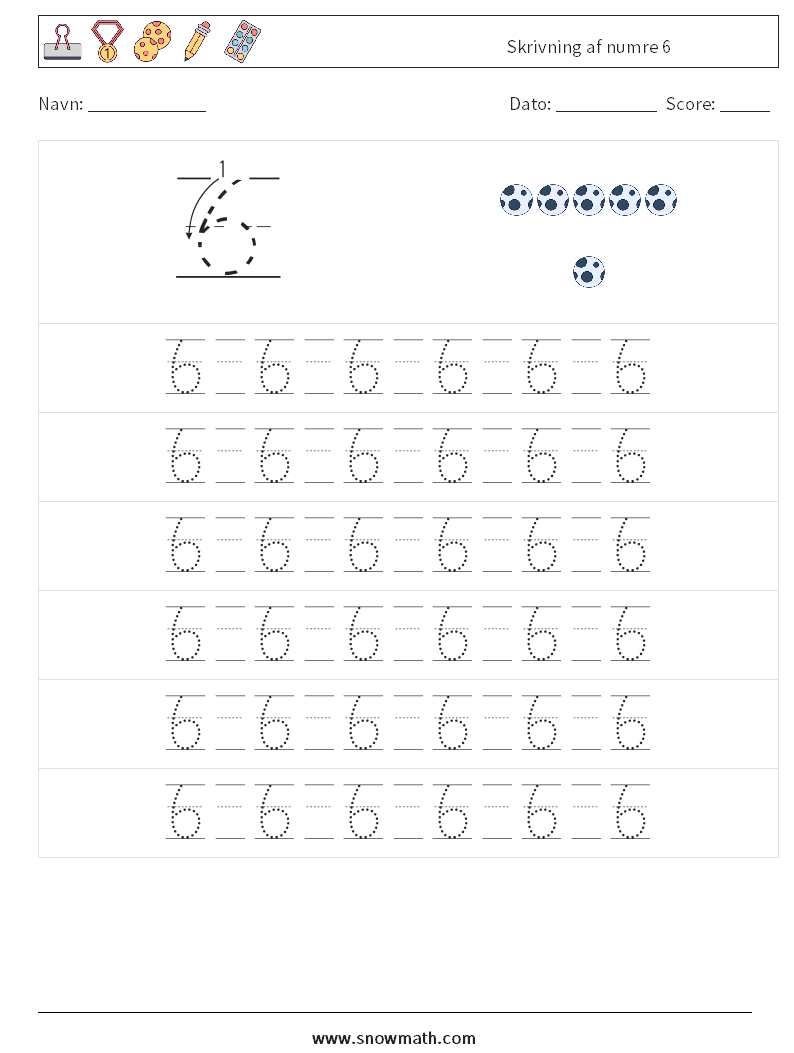 Skrivning af numre 6 Matematiske regneark 17