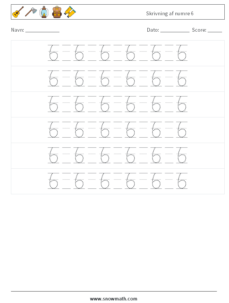 Skrivning af numre 6 Matematiske regneark 18