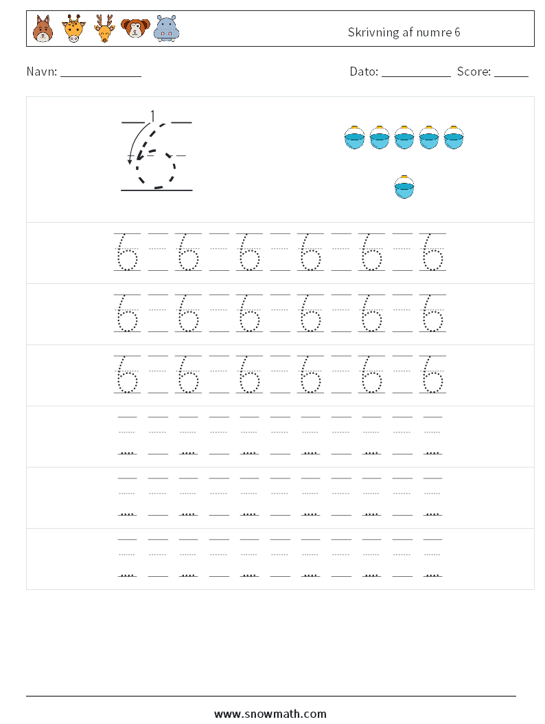 Skrivning af numre 6 Matematiske regneark 19