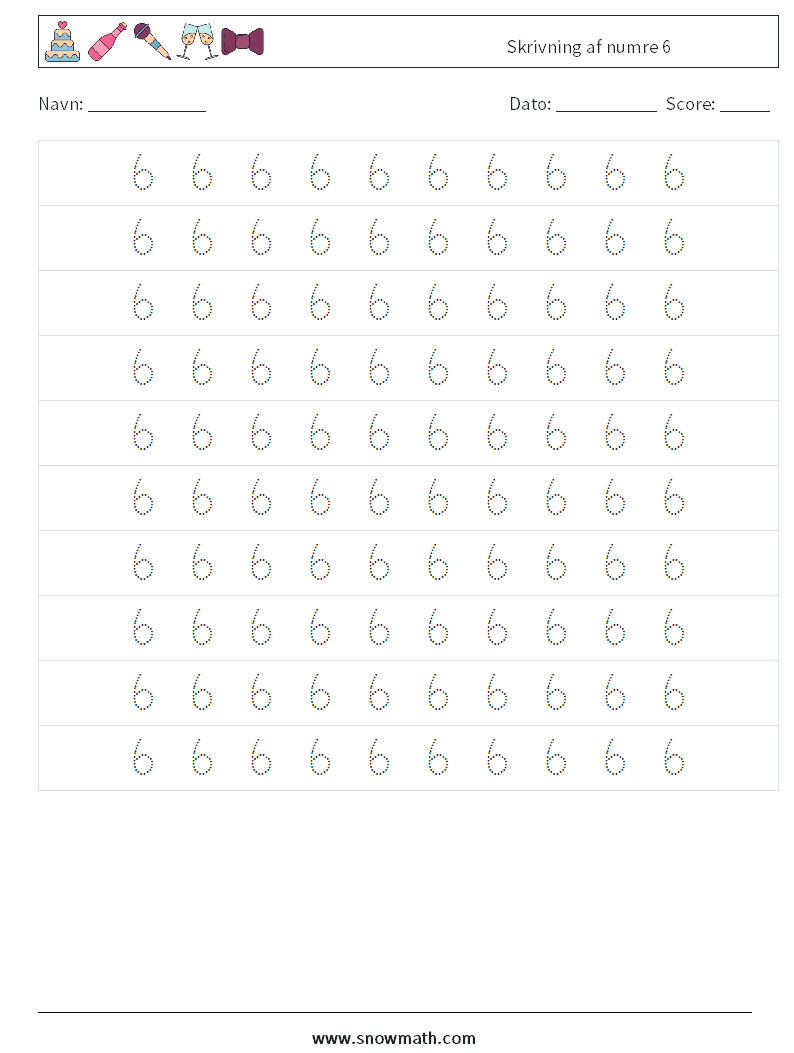 Skrivning af numre 6 Matematiske regneark 2