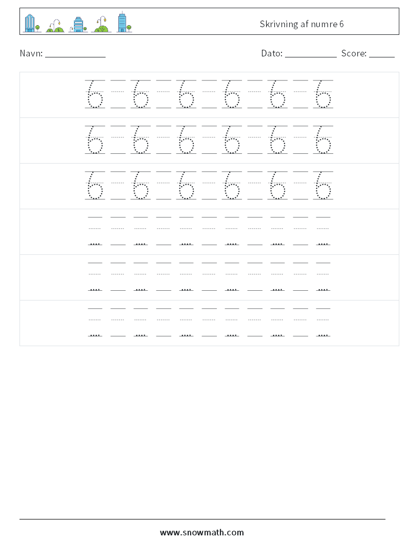 Skrivning af numre 6 Matematiske regneark 20