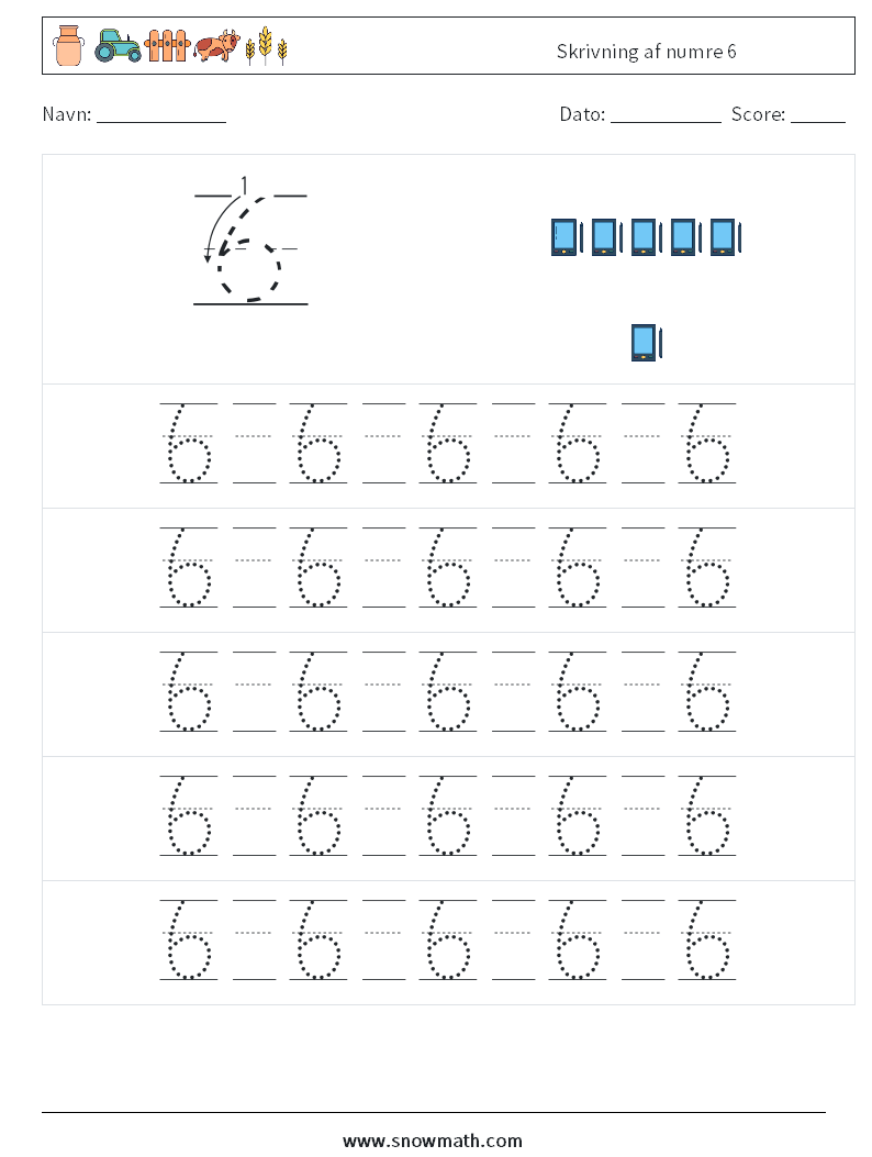 Skrivning af numre 6 Matematiske regneark 21