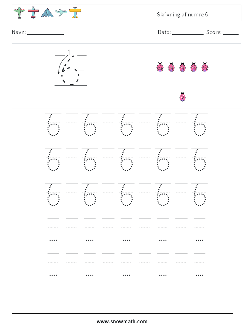 Skrivning af numre 6 Matematiske regneark 23