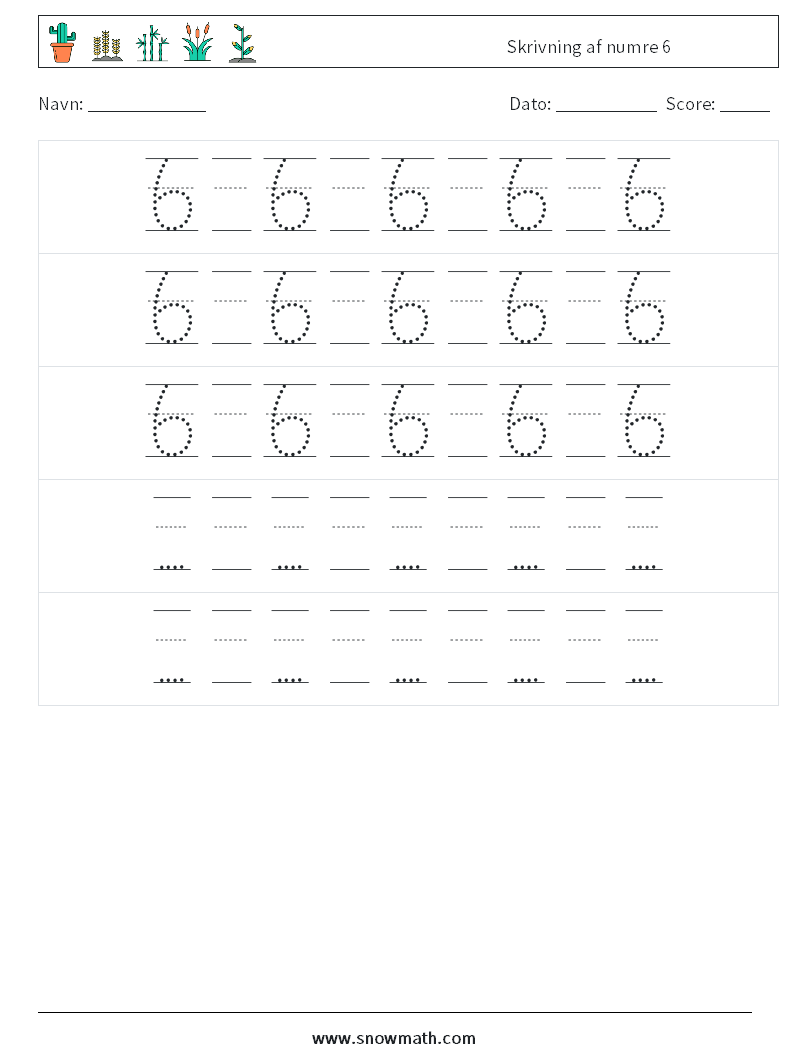 Skrivning af numre 6 Matematiske regneark 24