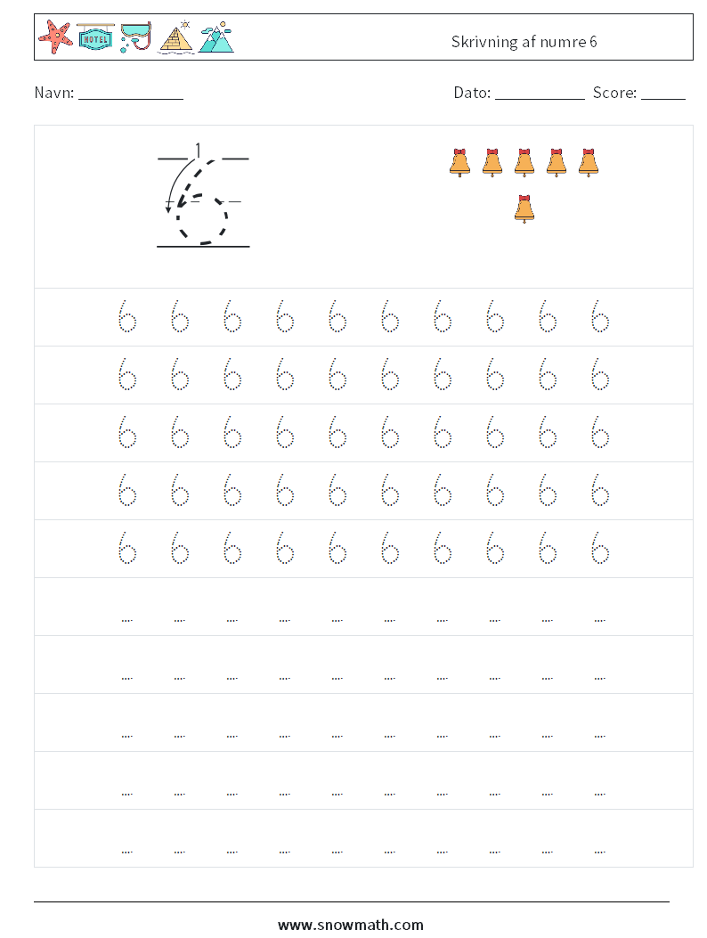 Skrivning af numre 6 Matematiske regneark 3