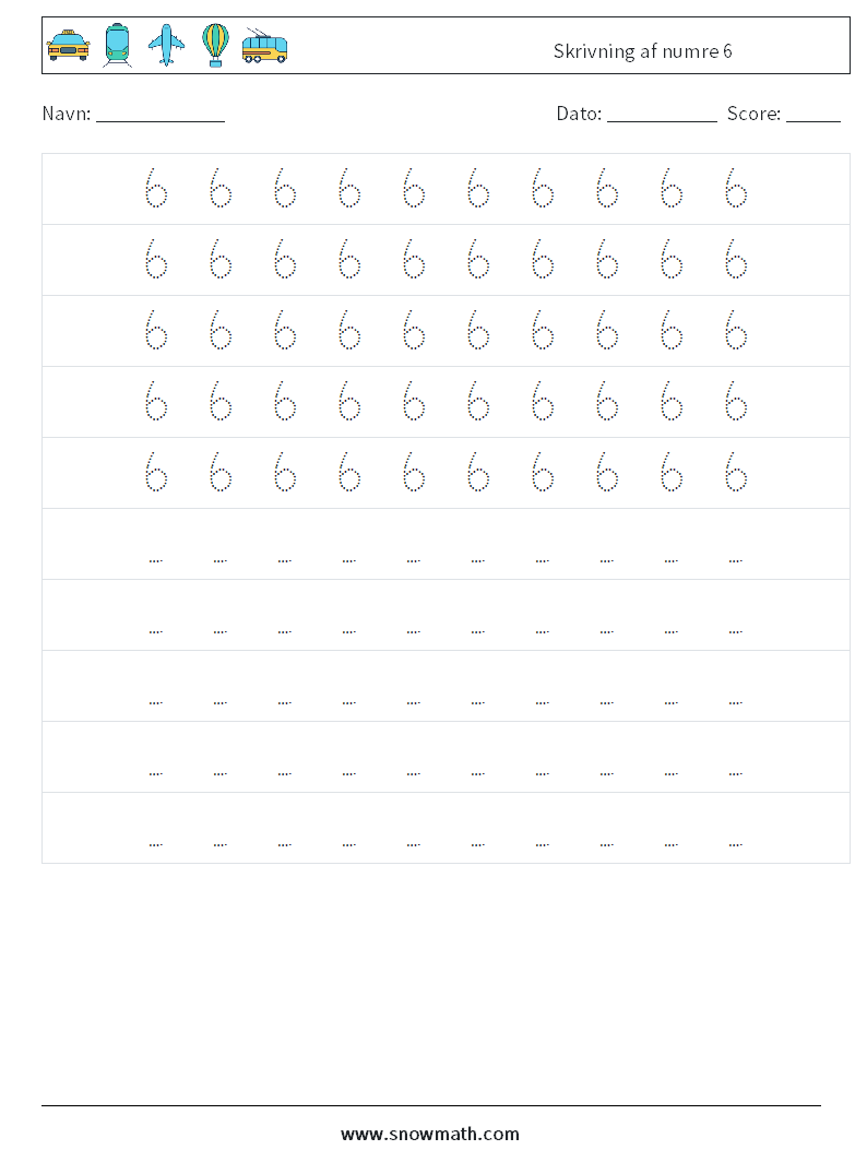 Skrivning af numre 6 Matematiske regneark 4