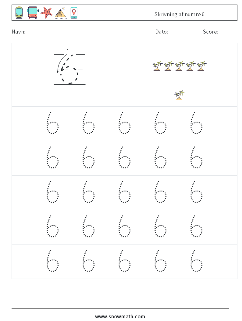 Skrivning af numre 6 Matematiske regneark 9