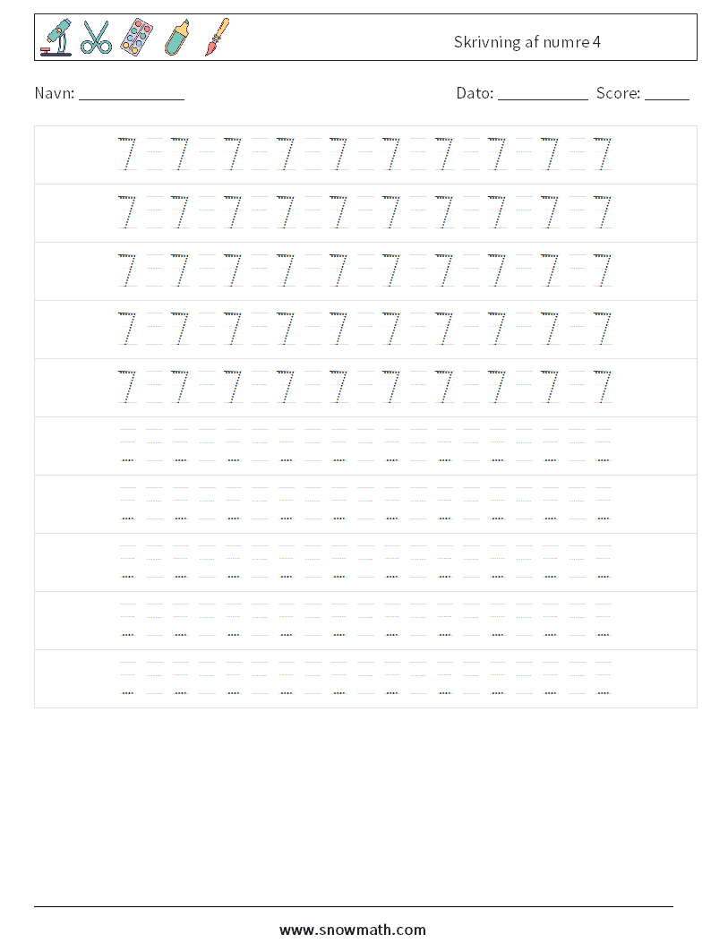 Skrivning af numre 4 Matematiske regneark 16