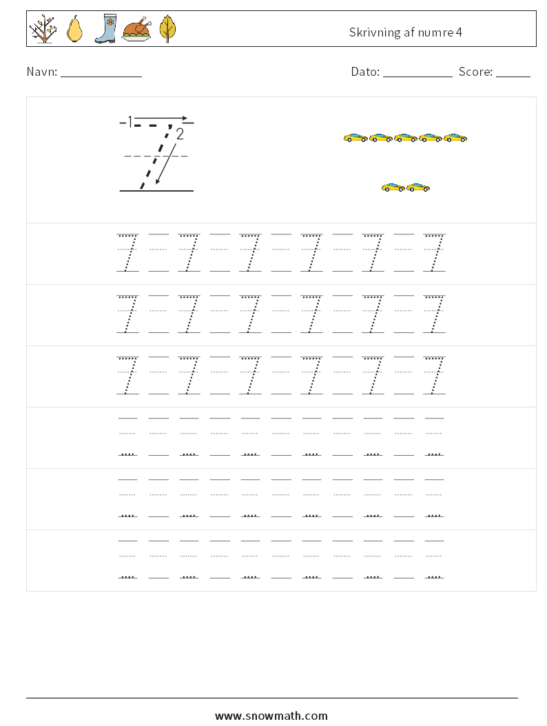 Skrivning af numre 4 Matematiske regneark 19