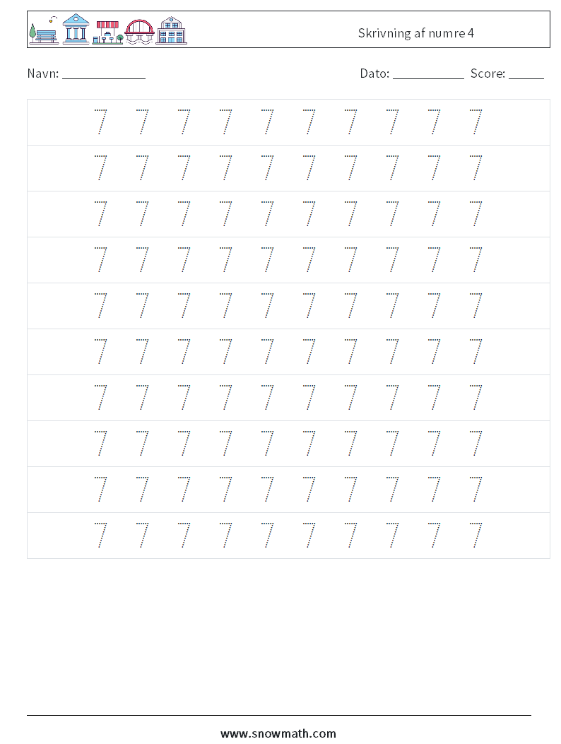 Skrivning af numre 4 Matematiske regneark 2