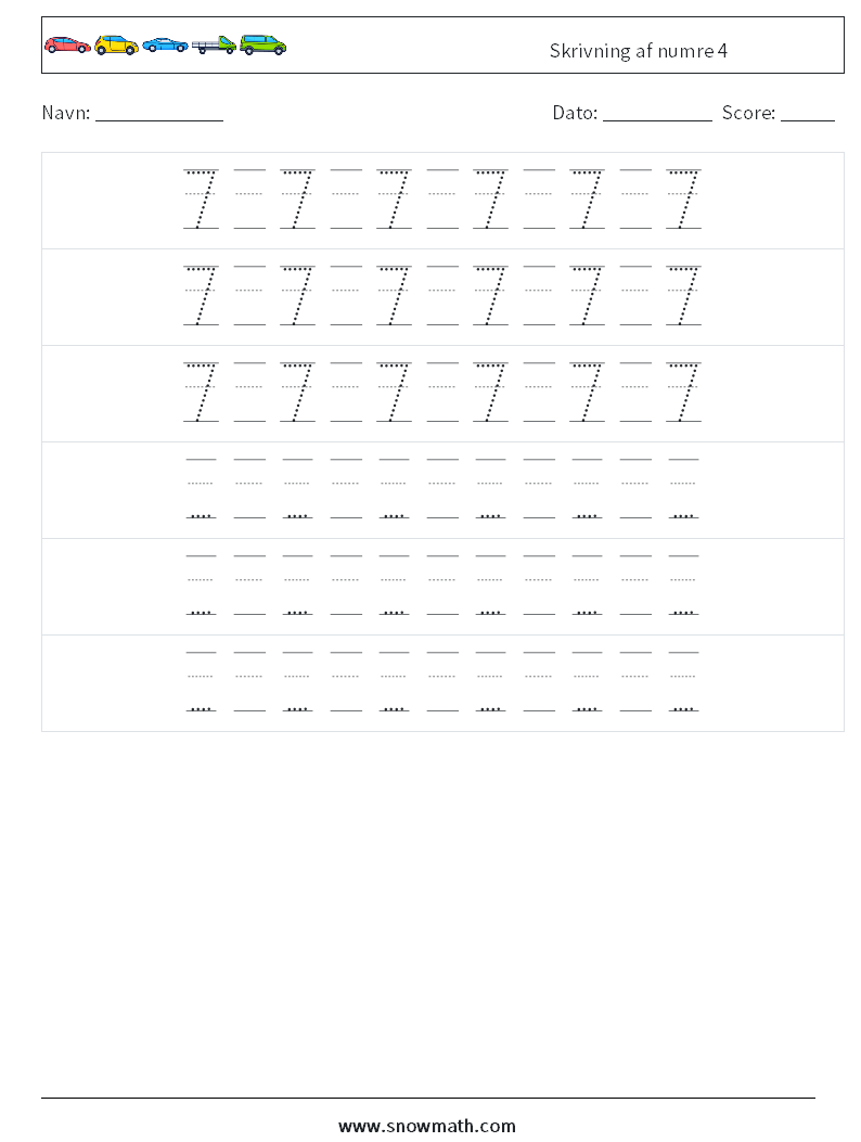 Skrivning af numre 4 Matematiske regneark 20