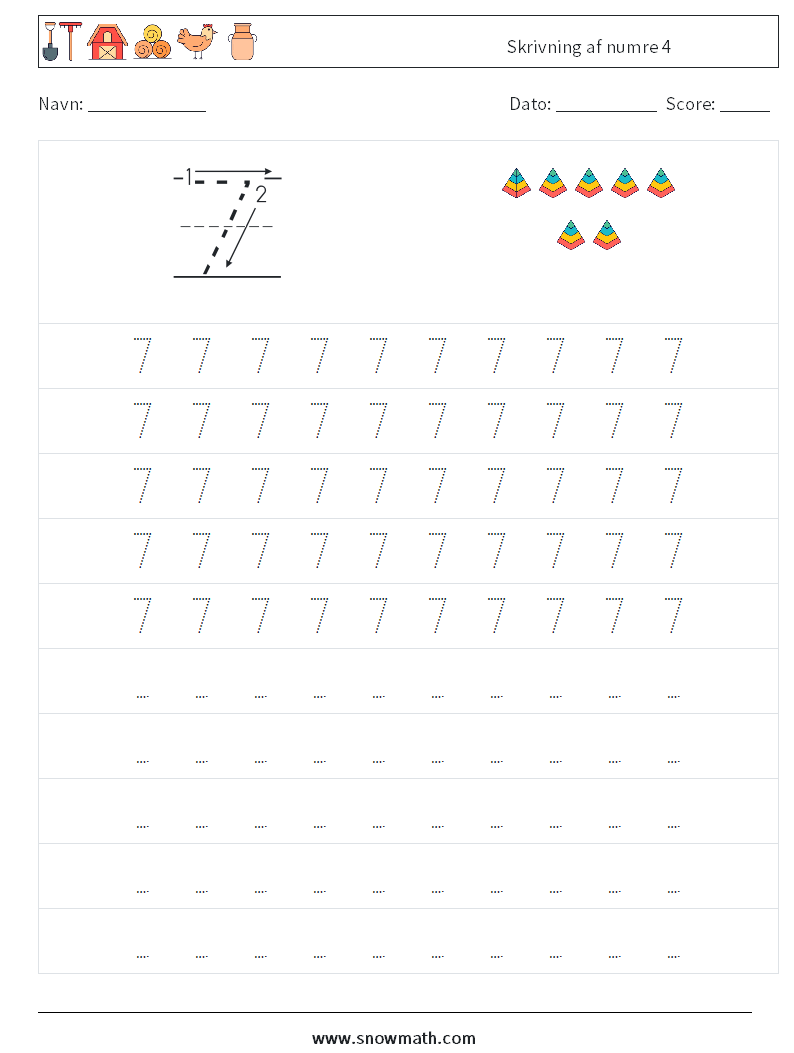 Skrivning af numre 4 Matematiske regneark 3