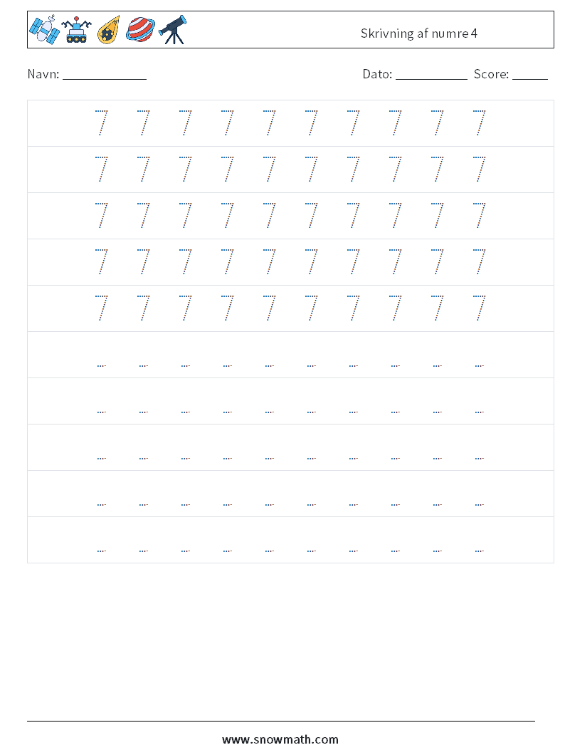 Skrivning af numre 4 Matematiske regneark 4