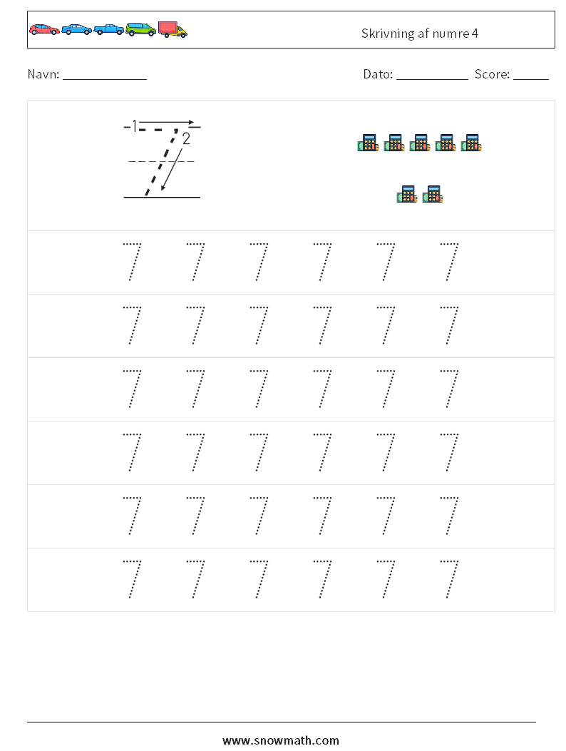 Skrivning af numre 4 Matematiske regneark 5