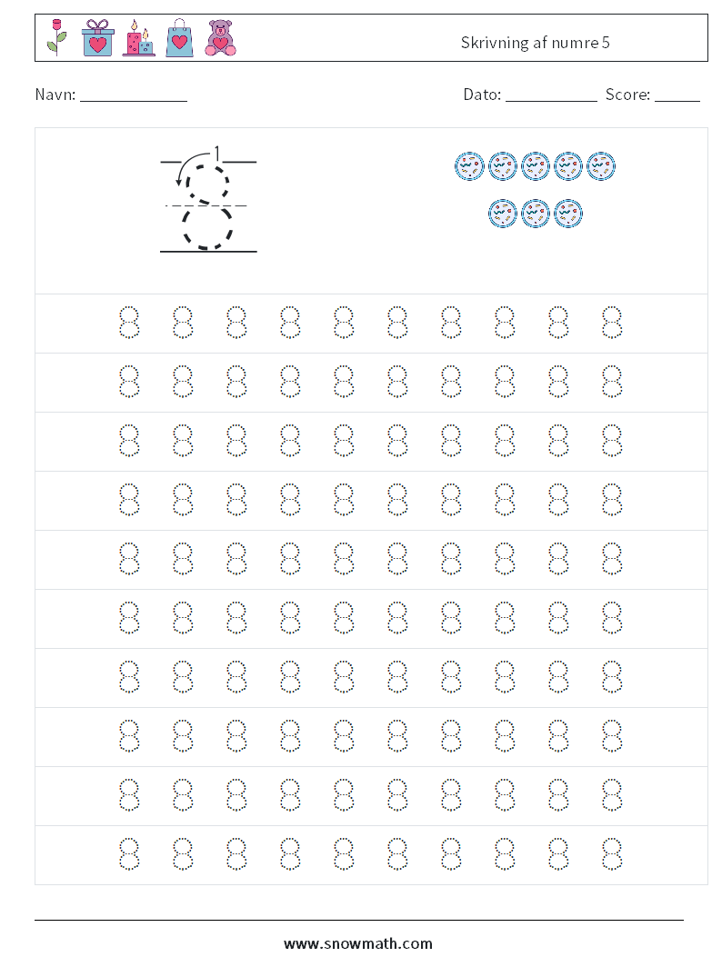 Skrivning af numre 5 Matematiske regneark 1