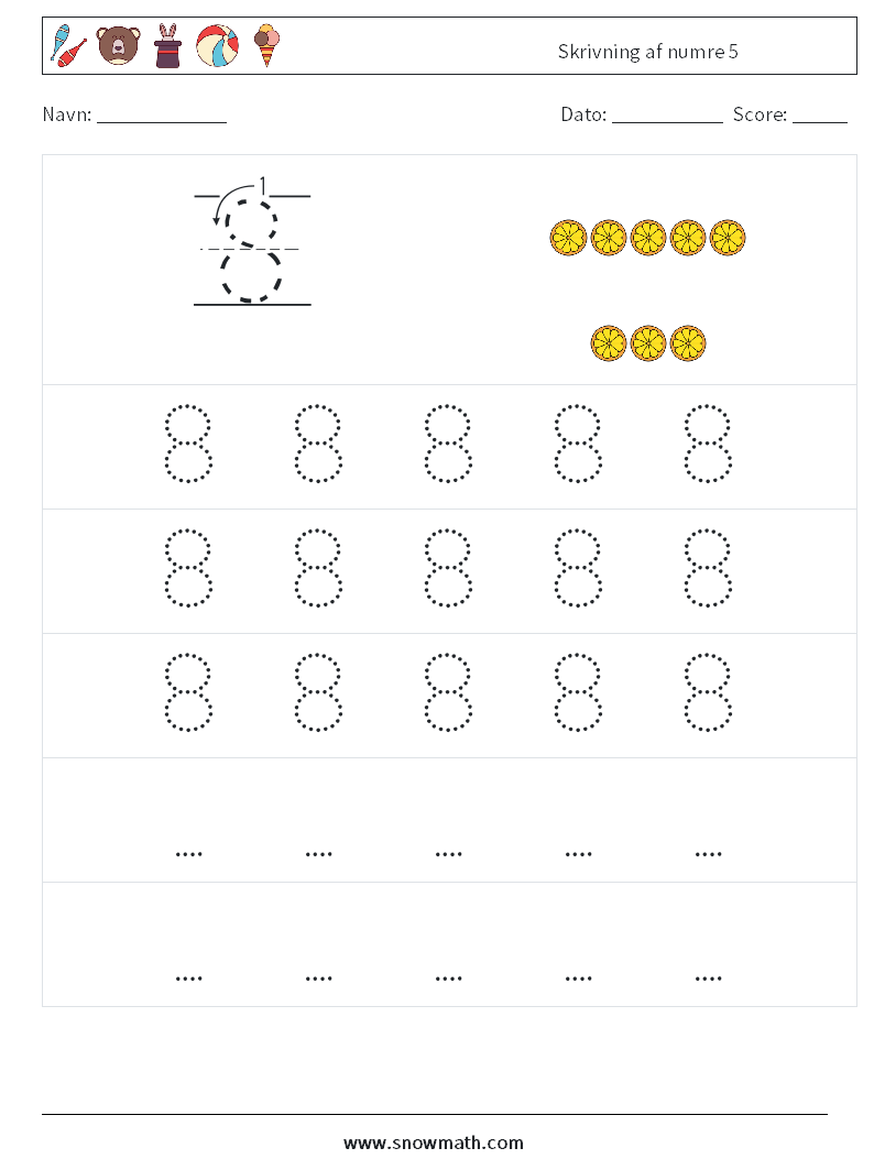 Skrivning af numre 5 Matematiske regneark 11