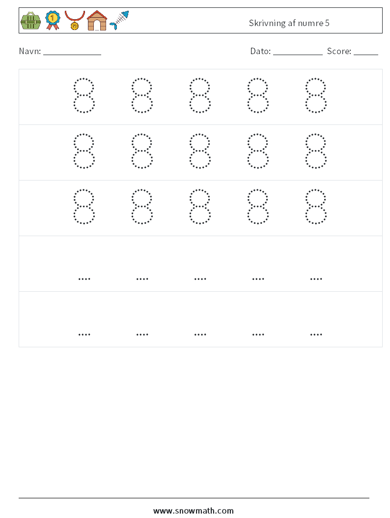 Skrivning af numre 5 Matematiske regneark 12