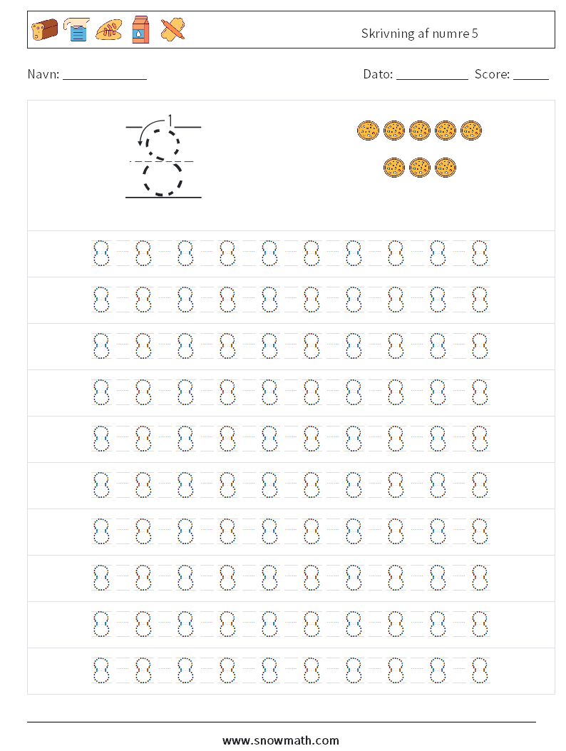 Skrivning af numre 5 Matematiske regneark 13