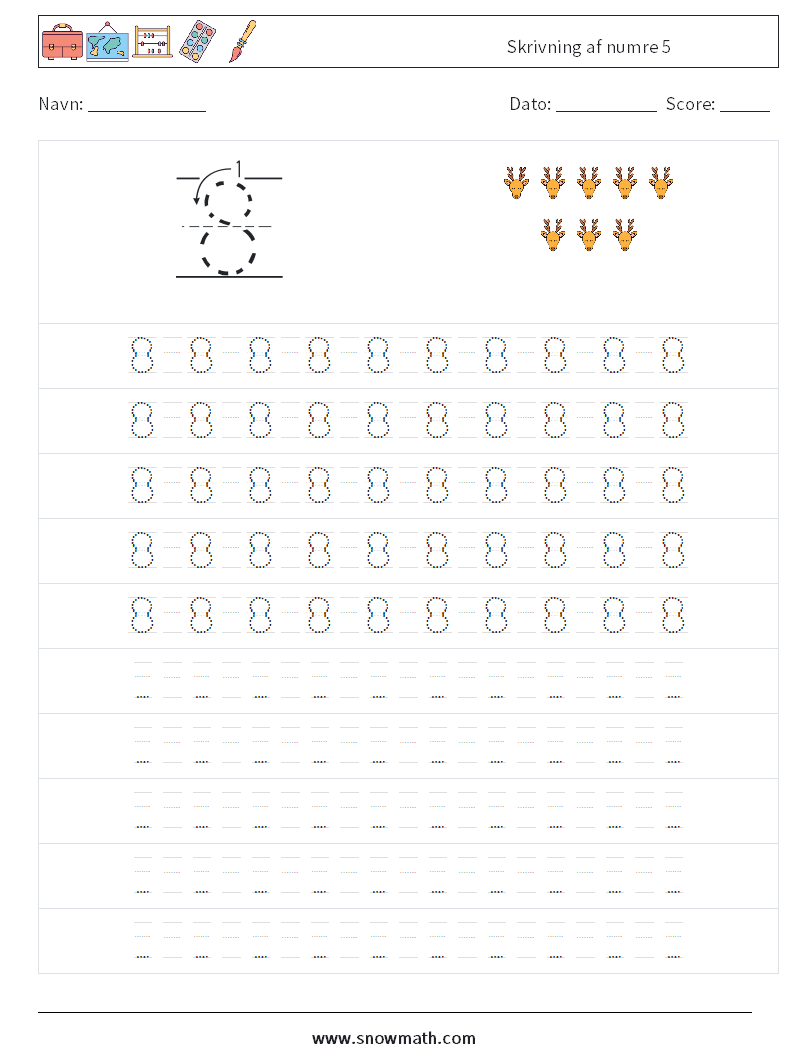 Skrivning af numre 5 Matematiske regneark 15