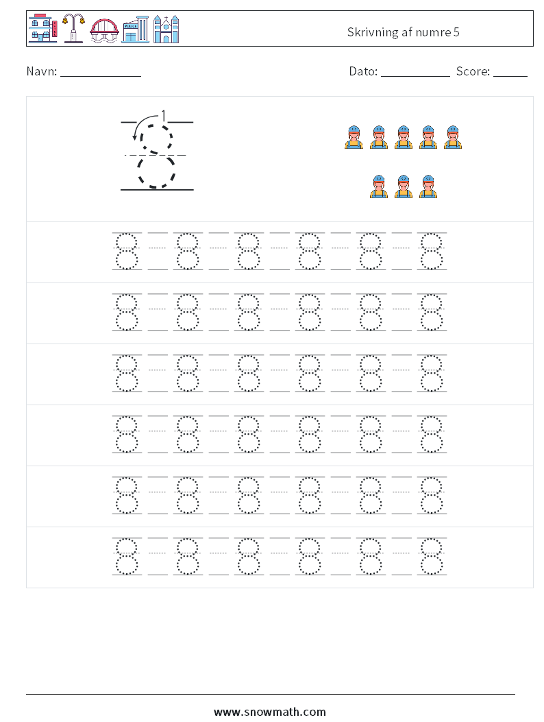 Skrivning af numre 5 Matematiske regneark 17