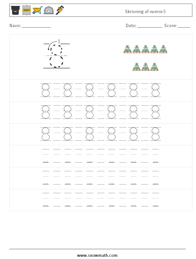 Skrivning af numre 5 Matematiske regneark 19