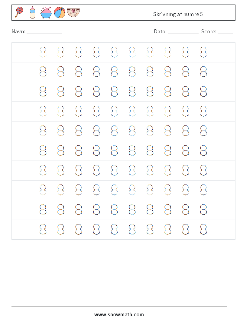 Skrivning af numre 5 Matematiske regneark 2