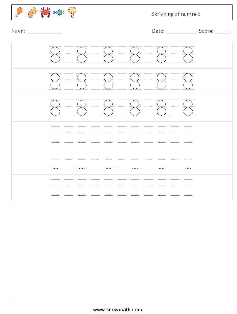 Skrivning af numre 5 Matematiske regneark 20