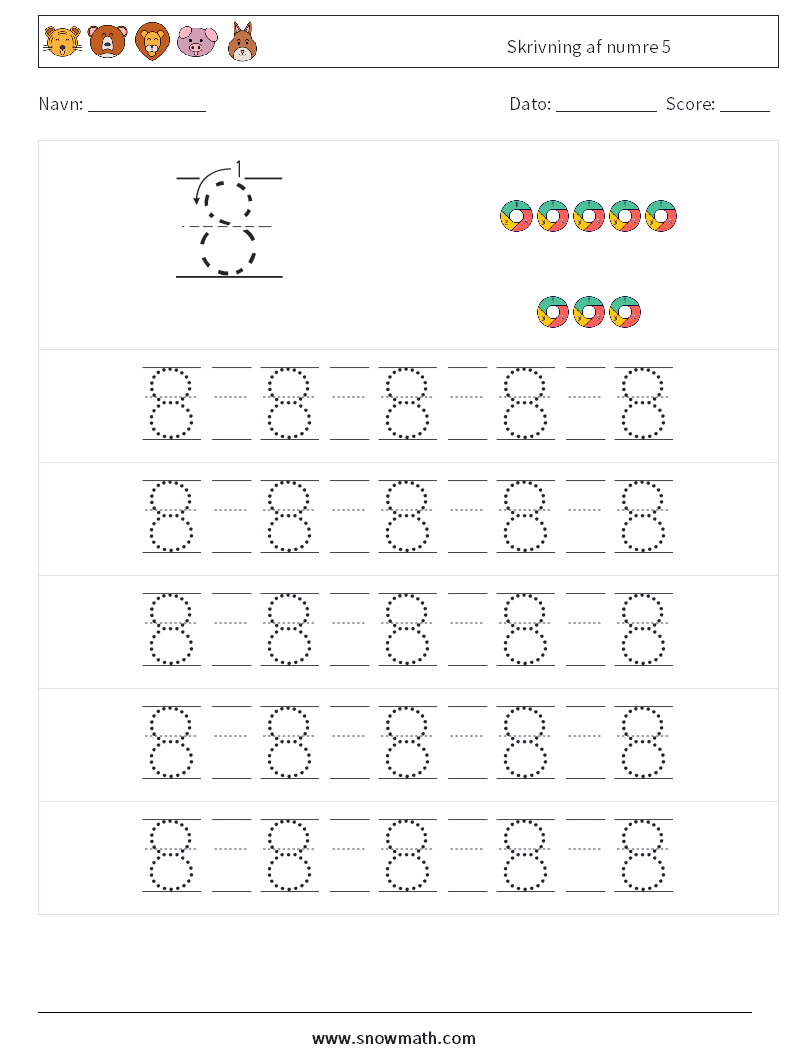 Skrivning af numre 5 Matematiske regneark 21