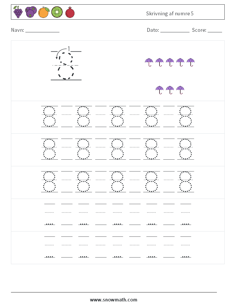 Skrivning af numre 5 Matematiske regneark 23