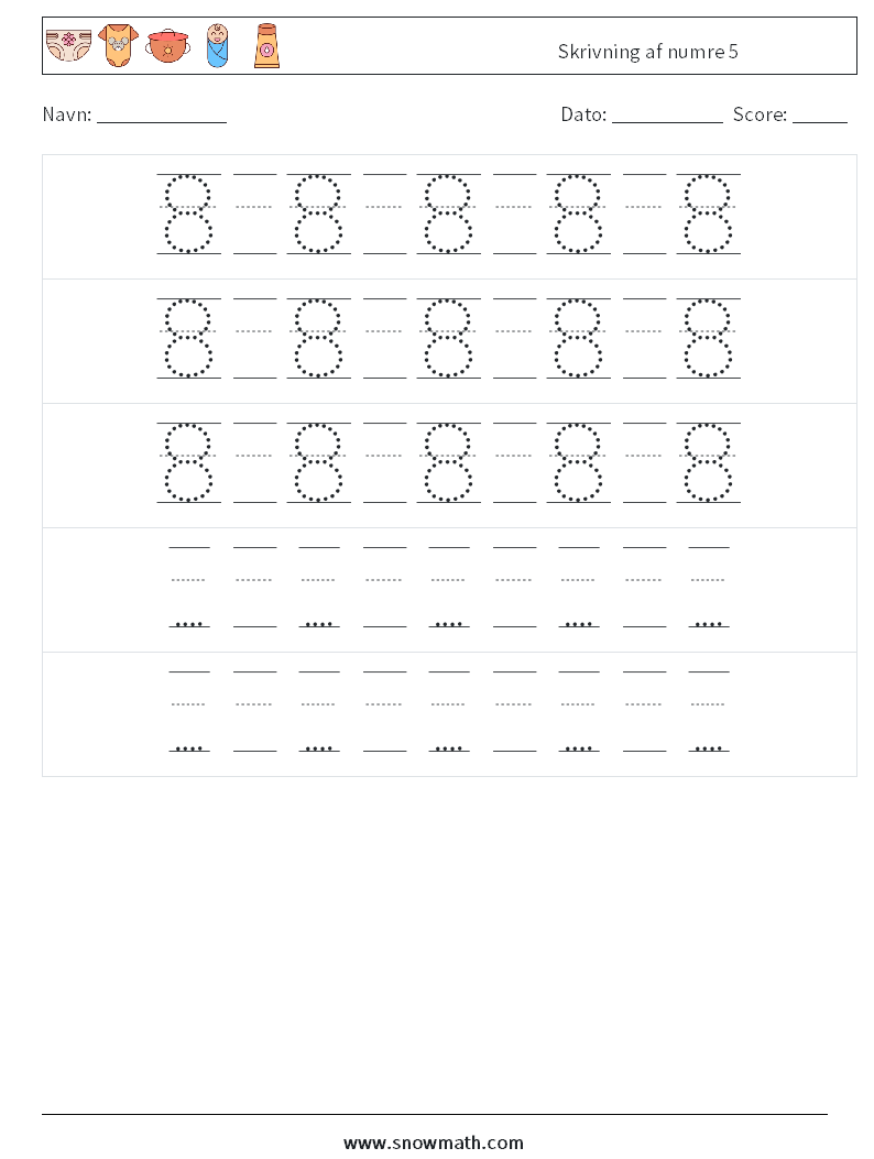 Skrivning af numre 5 Matematiske regneark 24