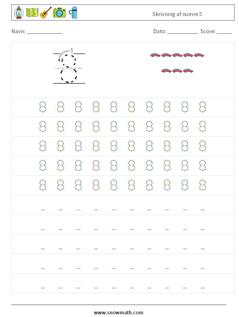 Skrivning af numre 5 Matematiske regneark 3