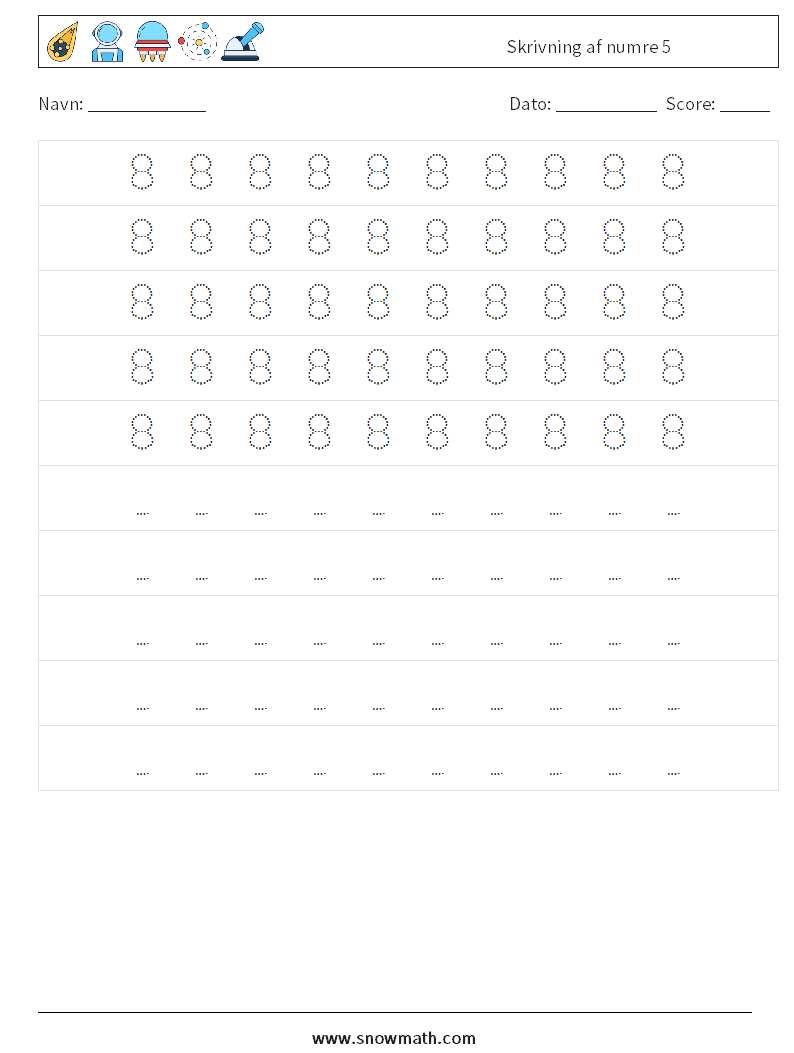 Skrivning af numre 5 Matematiske regneark 4