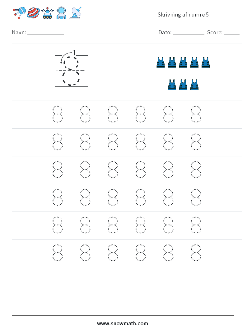 Skrivning af numre 5 Matematiske regneark 5