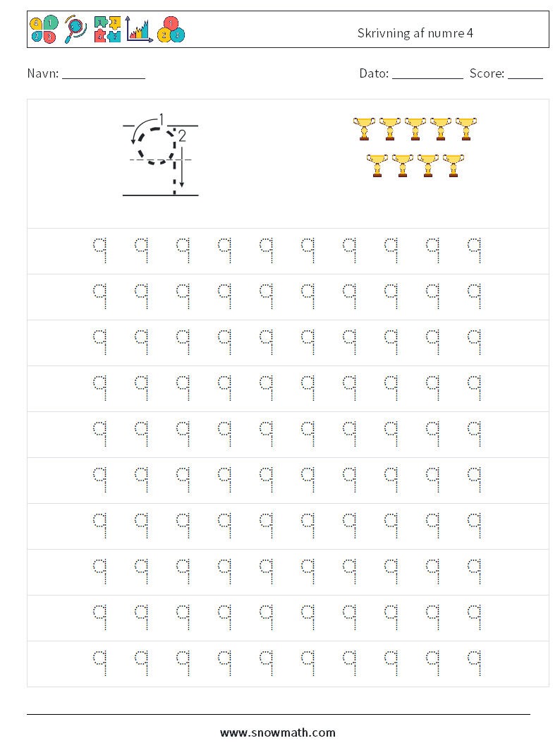 Skrivning af numre 4 Matematiske regneark 1