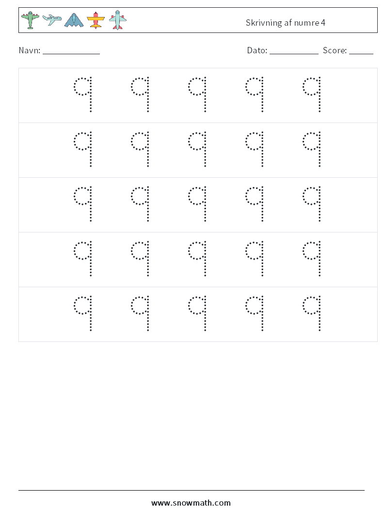 Skrivning af numre 4 Matematiske regneark 10