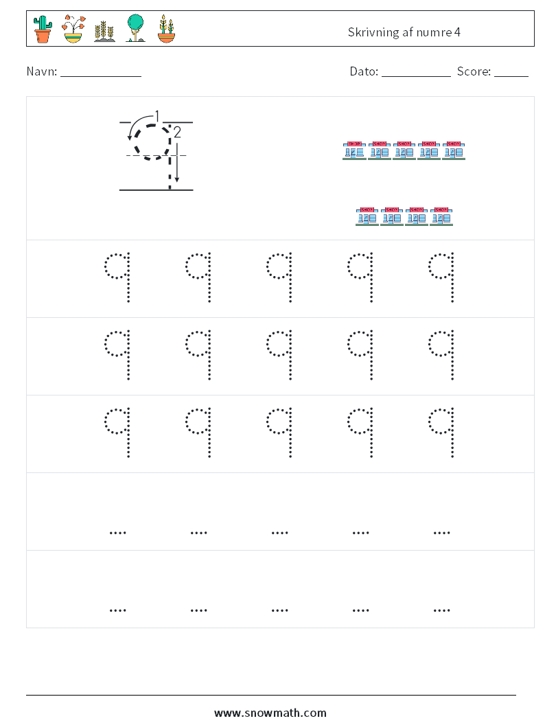 Skrivning af numre 4 Matematiske regneark 11