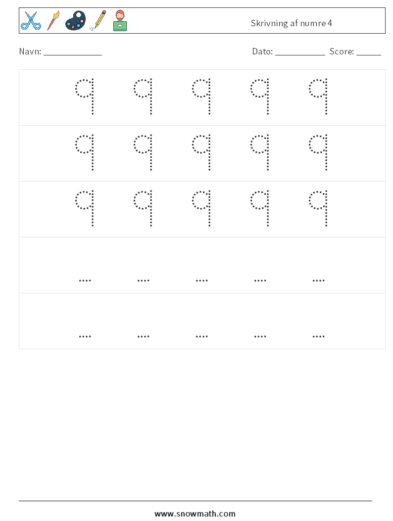 Skrivning af numre 4 Matematiske regneark 12