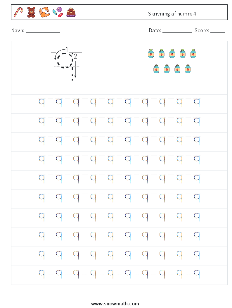 Skrivning af numre 4 Matematiske regneark 13