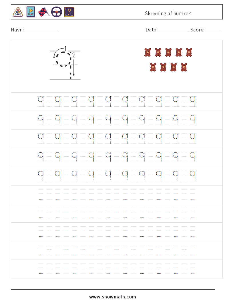 Skrivning af numre 4 Matematiske regneark 15