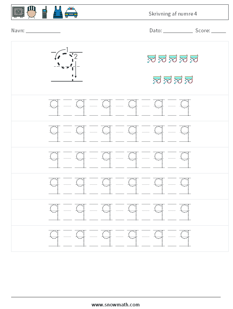 Skrivning af numre 4 Matematiske regneark 17