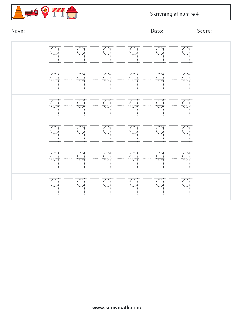 Skrivning af numre 4 Matematiske regneark 18