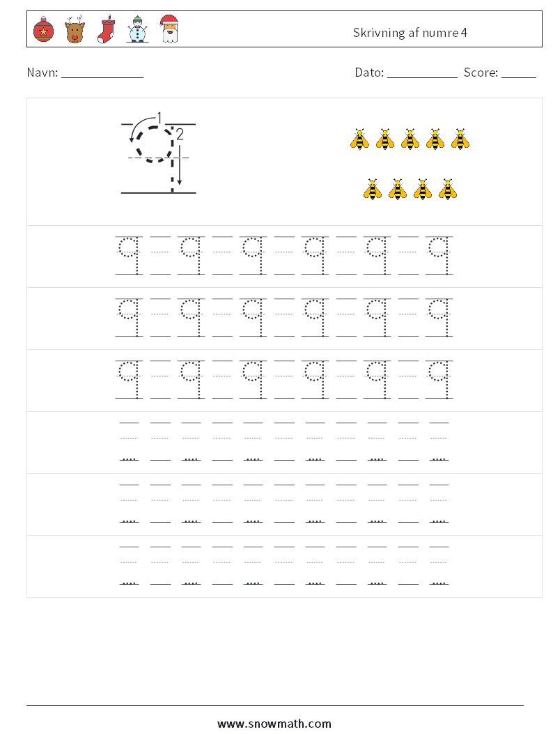 Skrivning af numre 4 Matematiske regneark 19