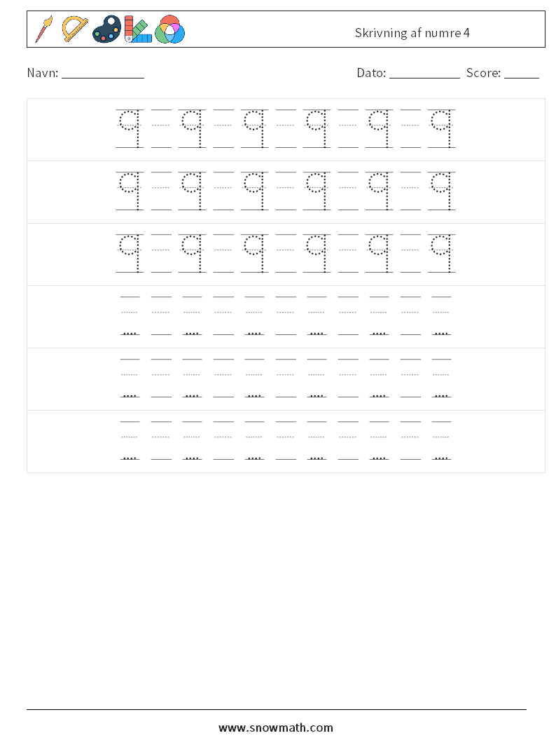 Skrivning af numre 4 Matematiske regneark 20