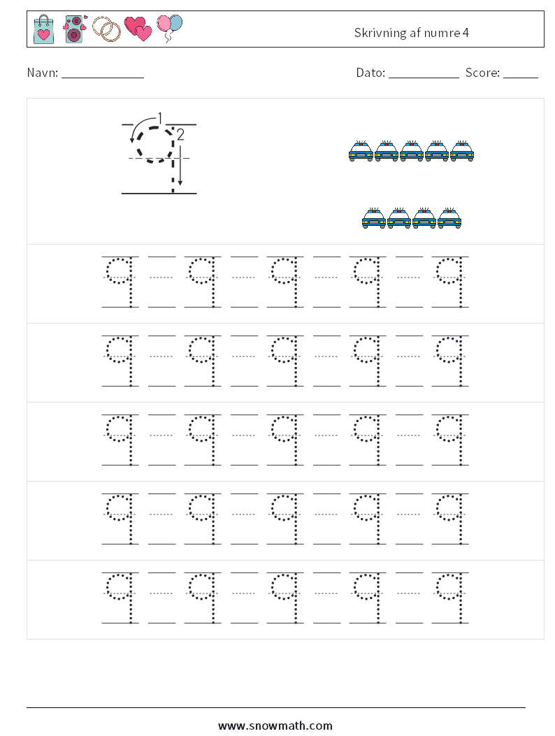 Skrivning af numre 4 Matematiske regneark 21