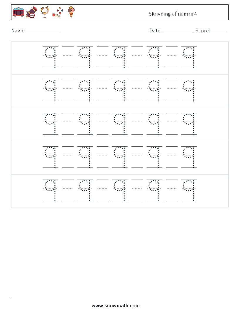 Skrivning af numre 4 Matematiske regneark 22