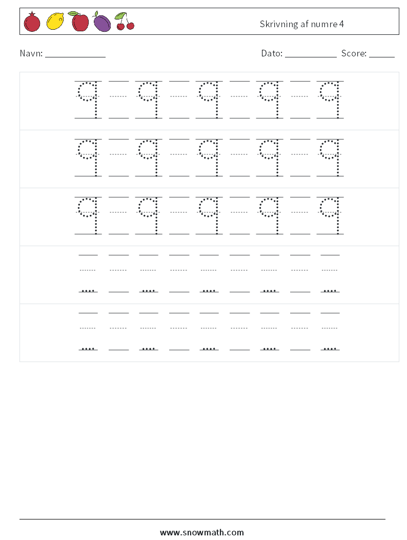 Skrivning af numre 4 Matematiske regneark 24