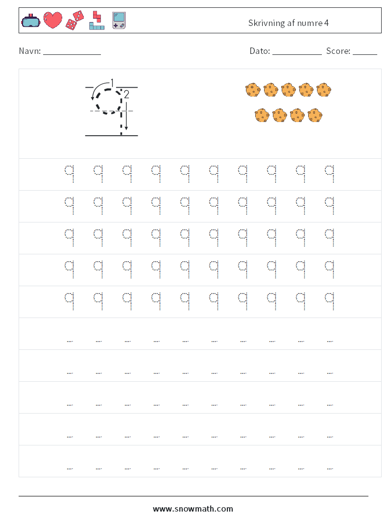 Skrivning af numre 4 Matematiske regneark 3