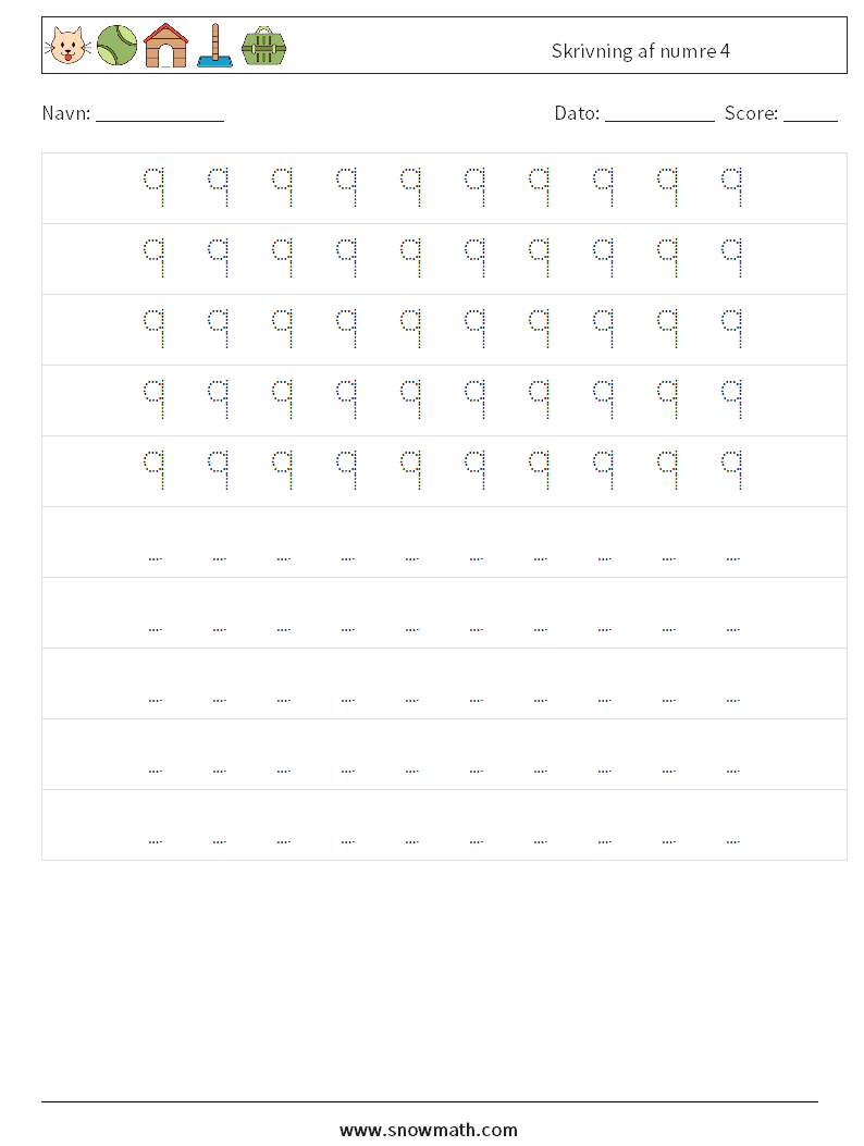 Skrivning af numre 4 Matematiske regneark 4